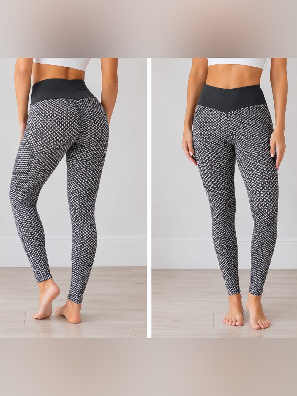High-Waist Textured Scrunch Leggings - Grey & White Small